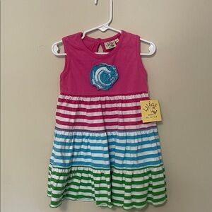 Boutique Striped Pink, Blue, and Green Dress
